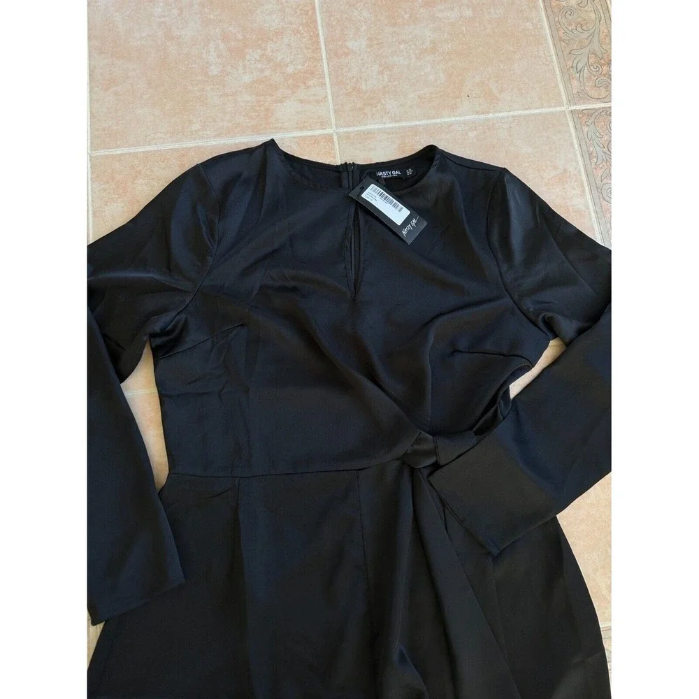 Nasty Gal You Gotta Dance Satin Tie‎ Romper Black size 10 -New- - Picture 6 of 10